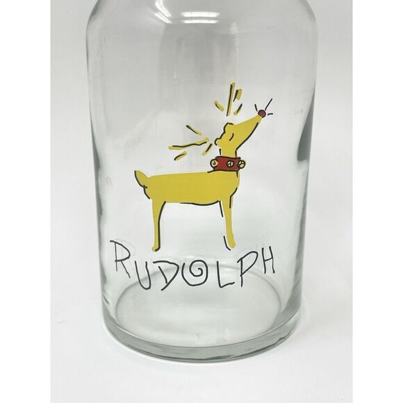 RARE Pottery Barn Reindeer GLASS Carafe RUDOLPH Holiday Christmas Pitcher Water - Picture 3 of 5